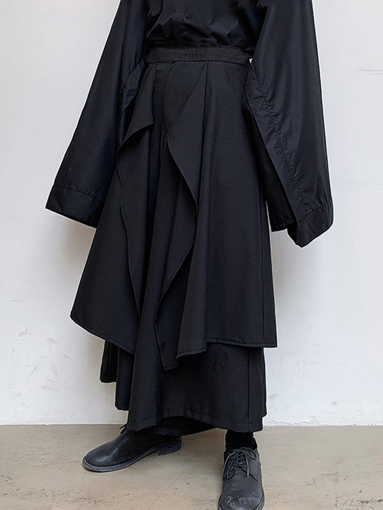 INCERUN Men Pant Elastic Black Irregular Design Skirt Pant Loose Fit Fashion Mens Streetwear Pants S-5XL