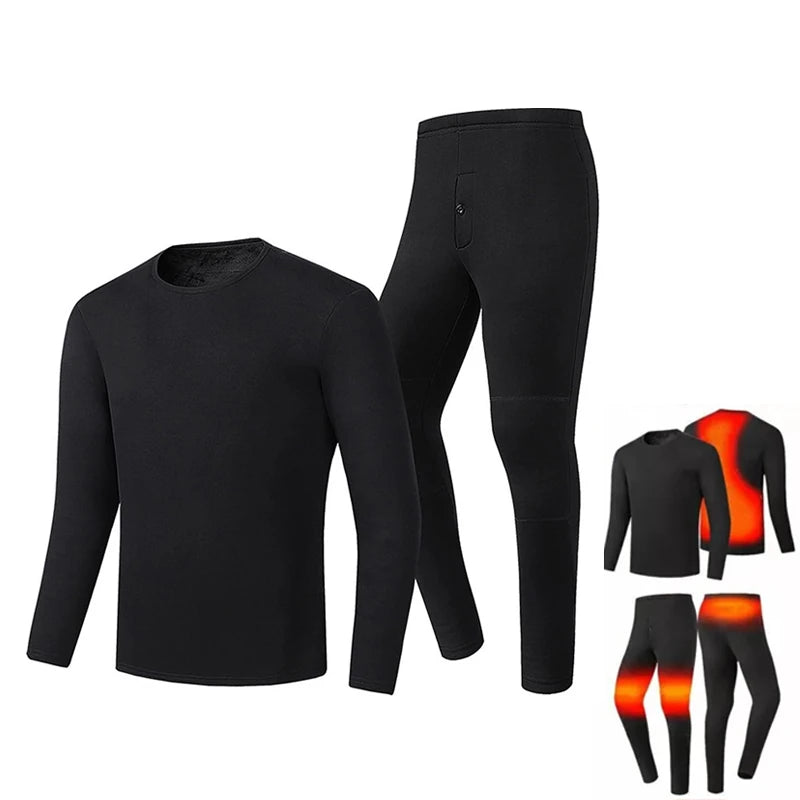 HD-02B Heating Underwear Pant Set Fleece Lined Thermal Long Sleeves Trousers Men Women Heated Suit USB Electric Thermal Underwear for Winter