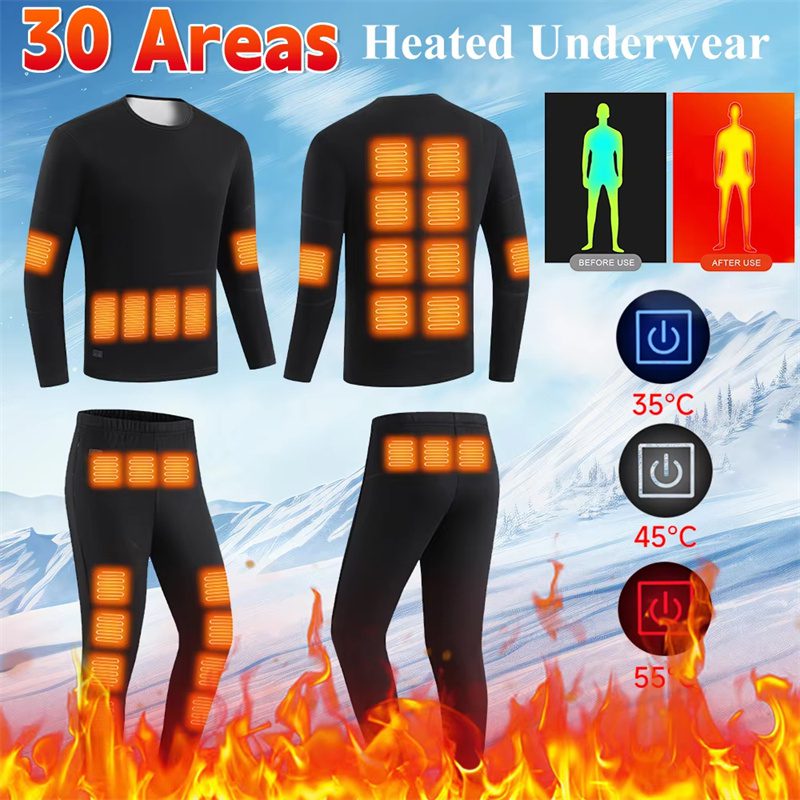 HD-30 Heating Underwear Pant Set Thermal Long Sleeves Trousers Men Women Heated Suit USB Electric Thermal Underwear for Winter