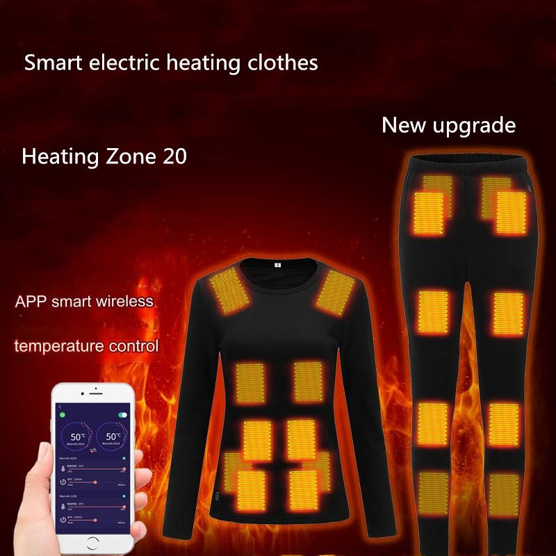 HDA-20 Heating Underwear Pant Set Whole Body Heating Temperature APP Control Thermal Long Sleeves Trousers Men Women Heated Suit USB Electric Thermal Underwear for Winter