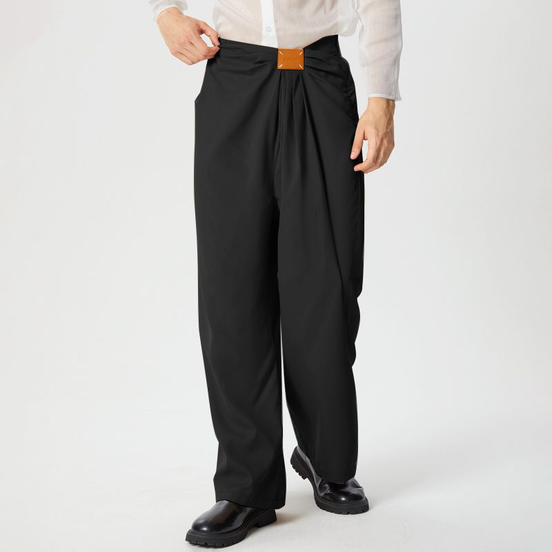 INCERUN Mens Deconstructed Ruched Design Pant Fashion Solid Color Casual Long Trousers with Side Zipper Large Size for Men S-5XL