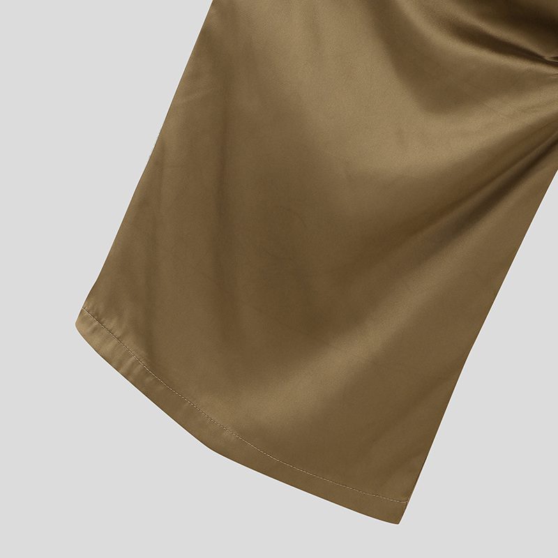 INCERUN Mens Satin Ruched Design Casual Pant Fashion Solid Color Loose Fit Straight Trousers
