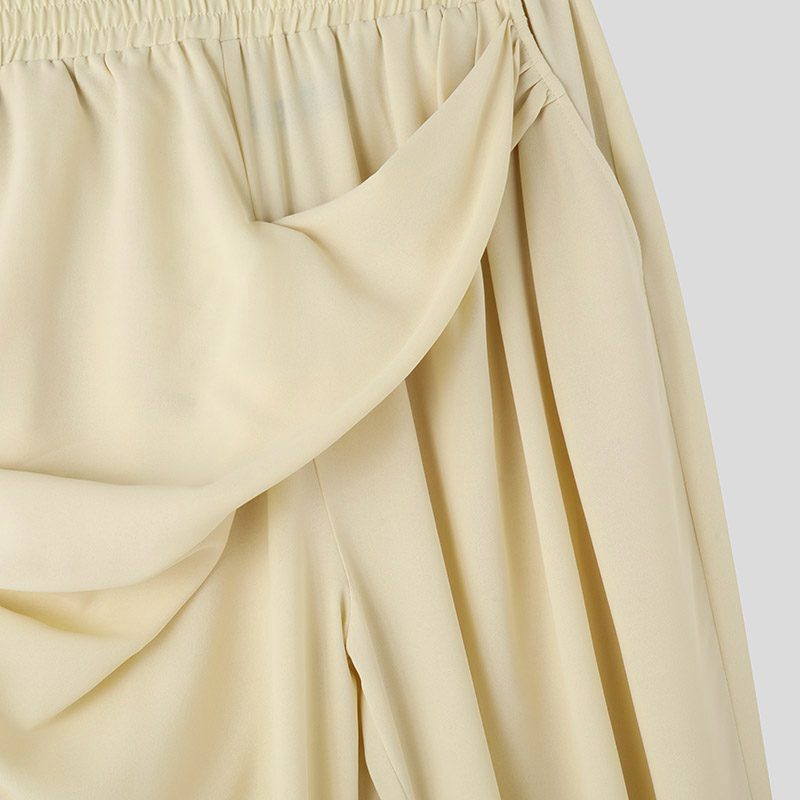 INCERUN Mens Ruffle Design Casual Pant Elastic Waisted Trousers Daily Solid Color Fashion Pants Loose-fitting