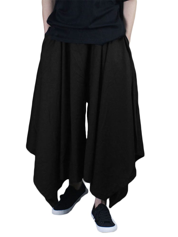 INCERUN Men Black Pant Fashion Casual Loose Fit Irregular Pant Skirt Spring Summer Mens Elastic Black Streetwear Pants