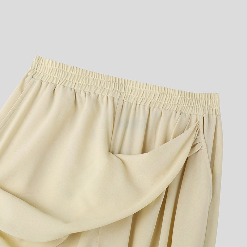 INCERUN Mens Ruffle Design Casual Pant Elastic Waisted Trousers Daily Solid Color Fashion Pants Loose-fitting