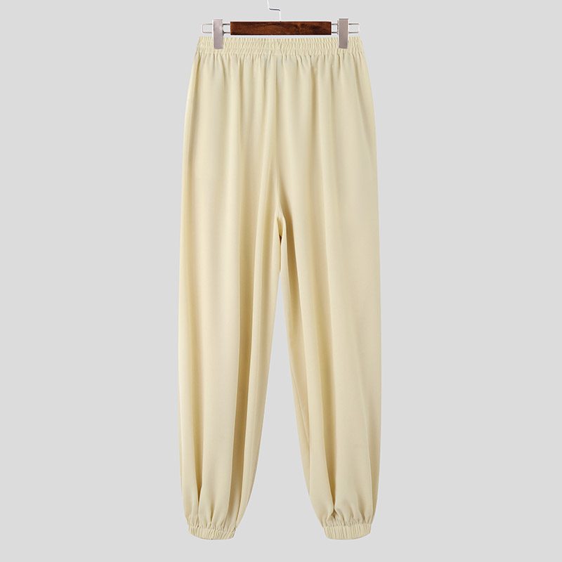 INCERUN Mens Ruffle Design Casual Pant Elastic Waisted Trousers Daily Solid Color Fashion Pants Loose-fitting