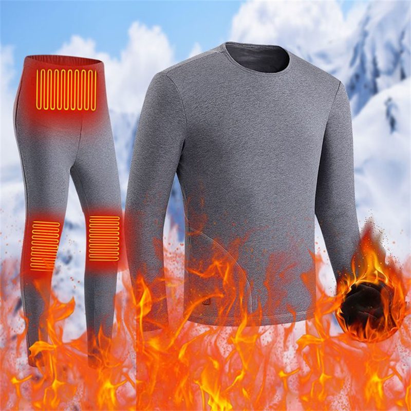 HD-02G Heating Underwear Pant Set Fleece Lined Thermal Long Sleeves Trousers Men Women Heated Suit USB Electric Thermal Underwear for Winter