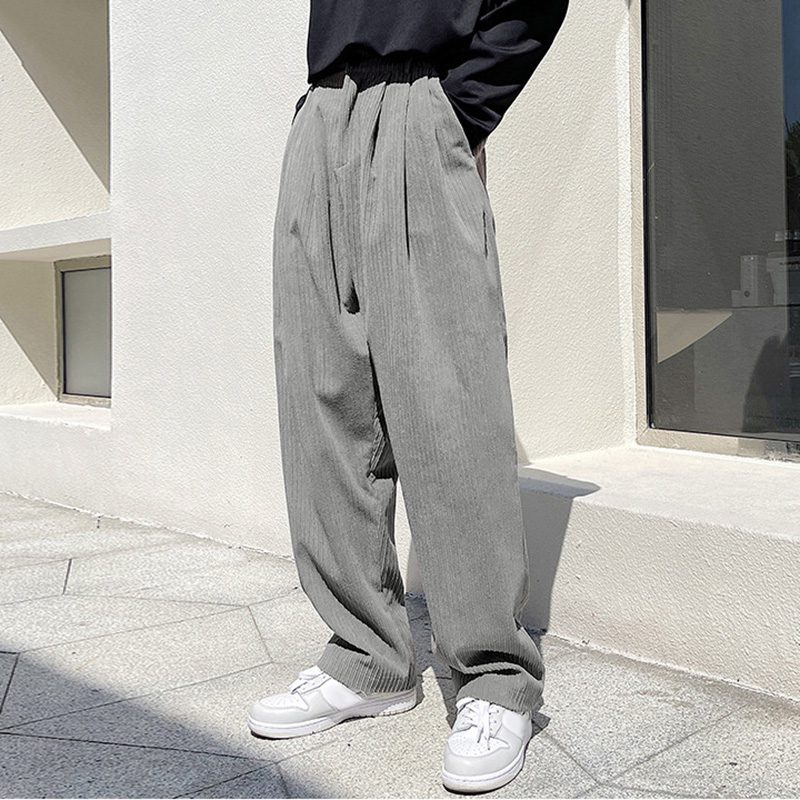 INCERUN Mens Corduroy Textured Loose-Fit Long Pant Fashion Solid Color Peplum Trousers for Men