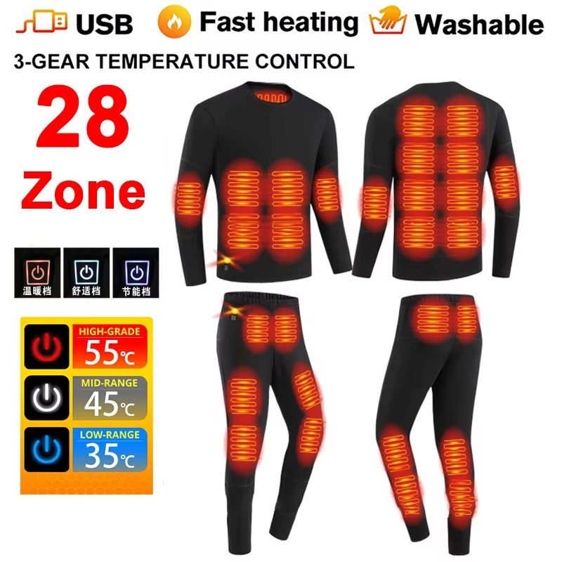 HD-28 Heating Underwear Pant Set Thermal Long Sleeves Trousers Men Women Heated Suit USB Electric Thermal Underwear for Winter