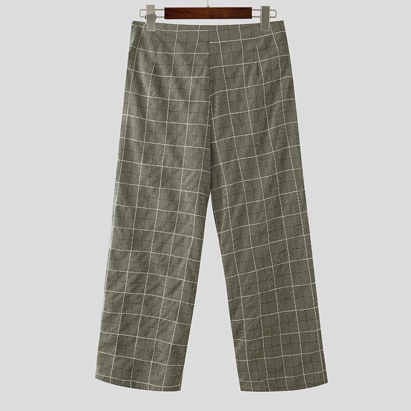 INCERUN Mens Twist Design Casual Long Pant Fashion Retro Striped Loose Fit Straight Trousers for Men