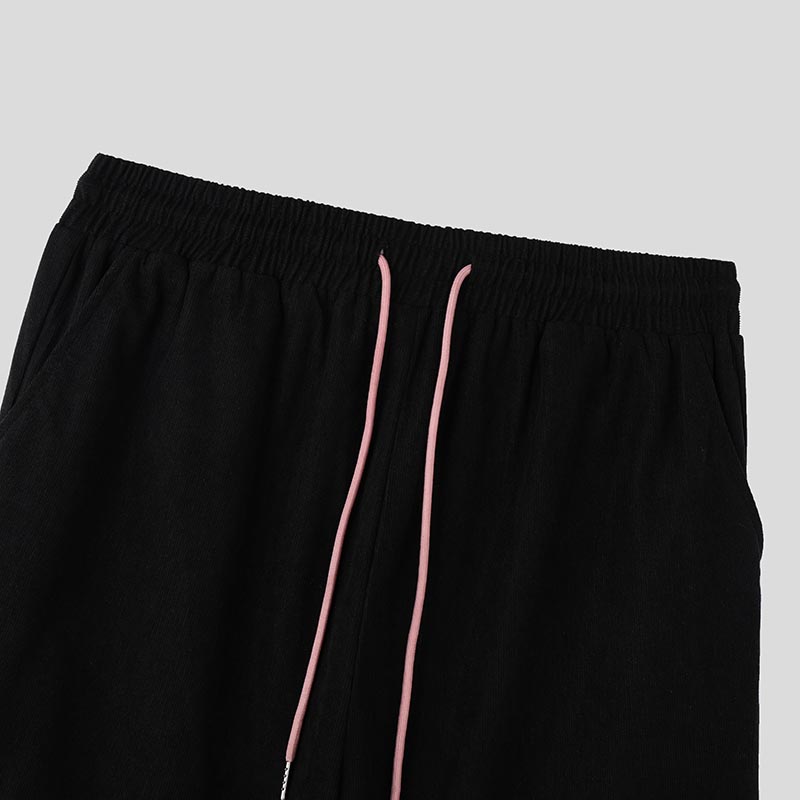INCERUN Mens Corduroy Contrast Color Patchwork Casual Pant Comfy Casual Harem Pants Drawstring Elastic Waist Trousers for Male Large Size S-5XL