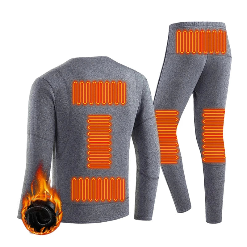 HD-02G Heating Underwear Pant Set Fleece Lined Thermal Long Sleeves Trousers Men Women Heated Suit USB Electric Thermal Underwear for Winter