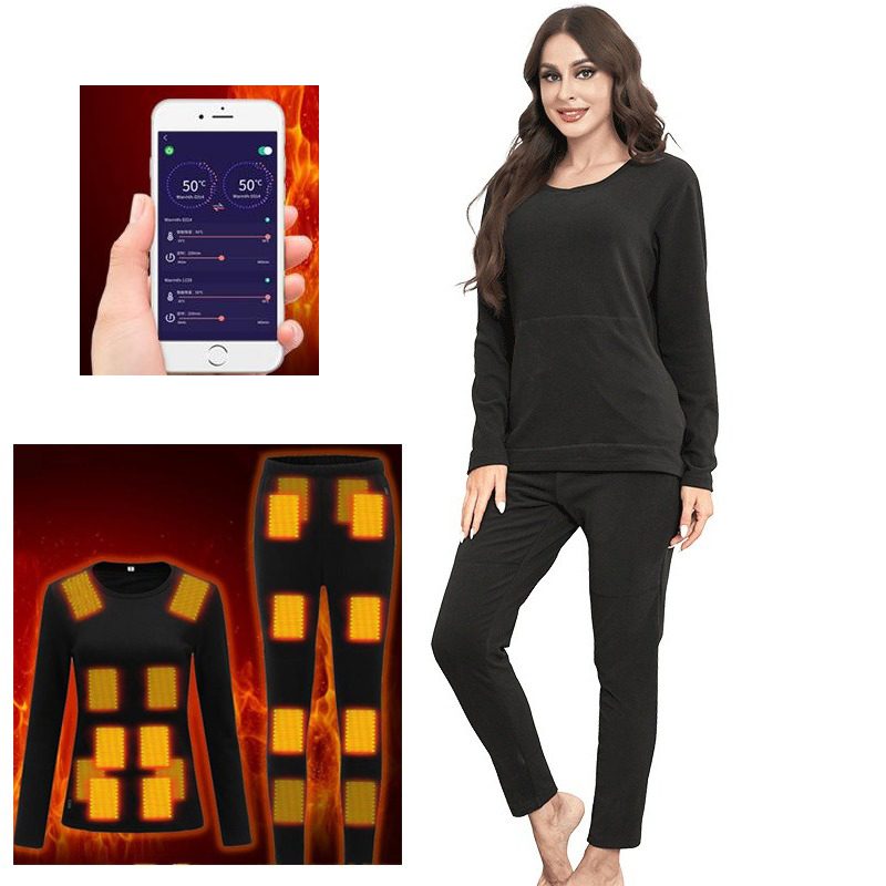 HDA-20 Heating Underwear Pant Set Whole Body Heating Temperature APP Control Thermal Long Sleeves Trousers Men Women Heated Suit USB Electric Thermal Underwear for Winter