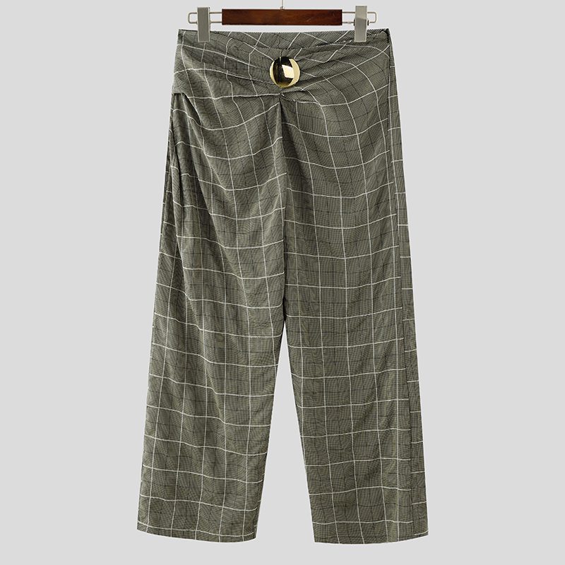 INCERUN Mens Twist Design Casual Long Pant Fashion Retro Striped Loose Fit Straight Trousers for Men