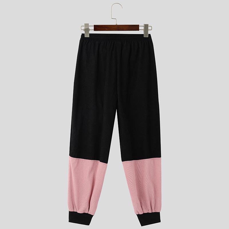 INCERUN Mens Corduroy Contrast Color Patchwork Casual Pant Comfy Casual Harem Pants Drawstring Elastic Waist Trousers for Male Large Size S-5XL