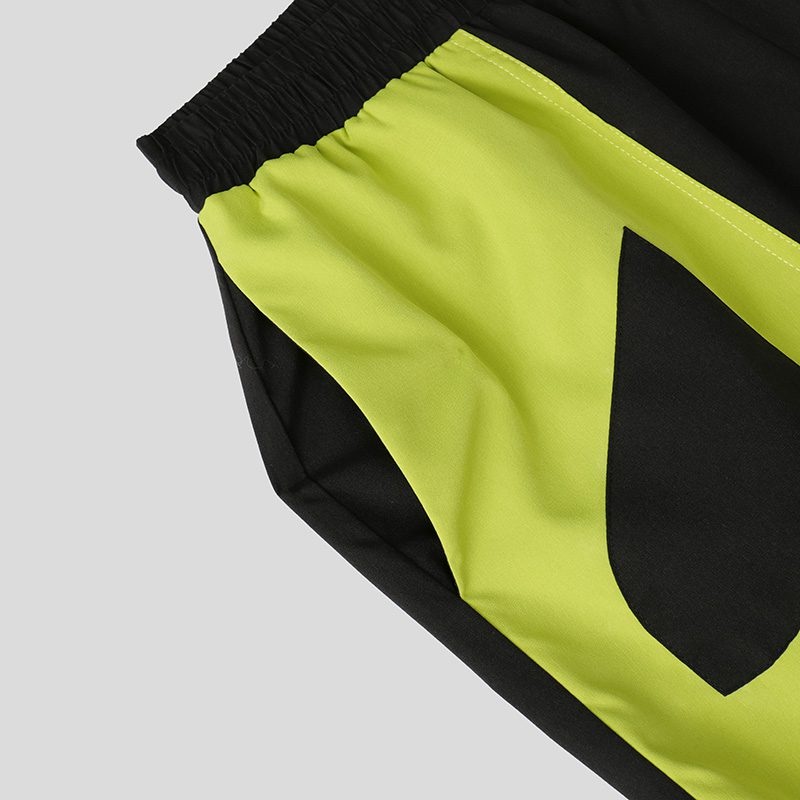 INCERUN Mens Color-Block Spliced Design Pant Fashion Elastic Waist Loose Fit Pants