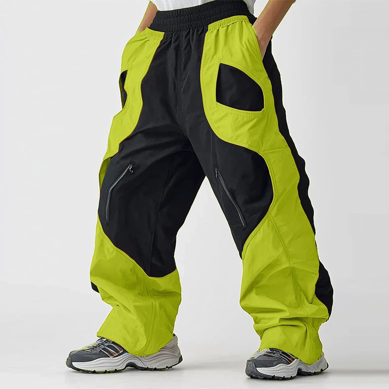 INCERUN Mens Color-Block Spliced Design Pant Fashion Elastic Waist Loose Fit Pants